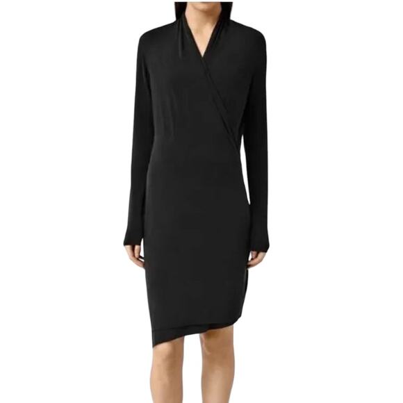 Allsaints Tame Dress Black Size‎ Small Faux Wrap Assymetrical Hem - Picture 12 of 12